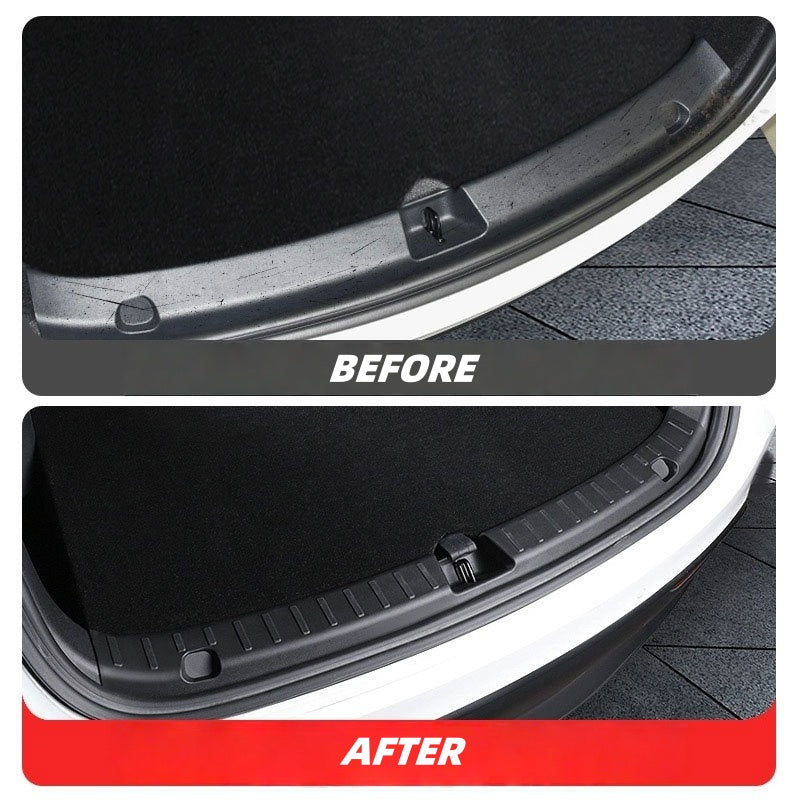 Durable Tesla Model 3 rear bumper guard made from premium TPE, protects paint and simplifies rear cargo cleanup