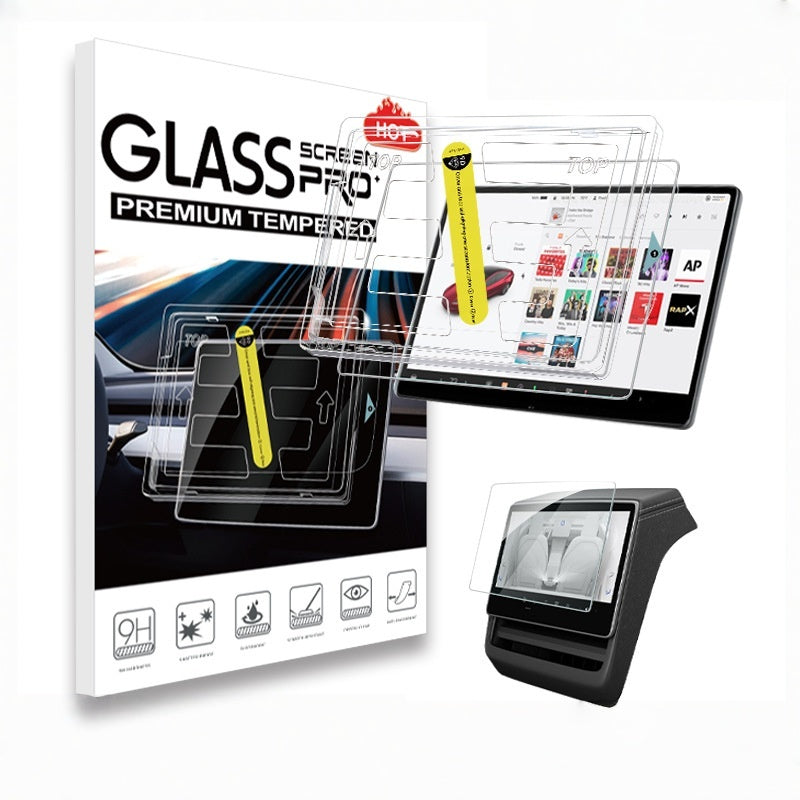 Tesla Model 3 Highland and Model Y Juniper full coverage screen protector for front and rear displays, anti-scratch, smudge-proof, ultra-clear tempered glass