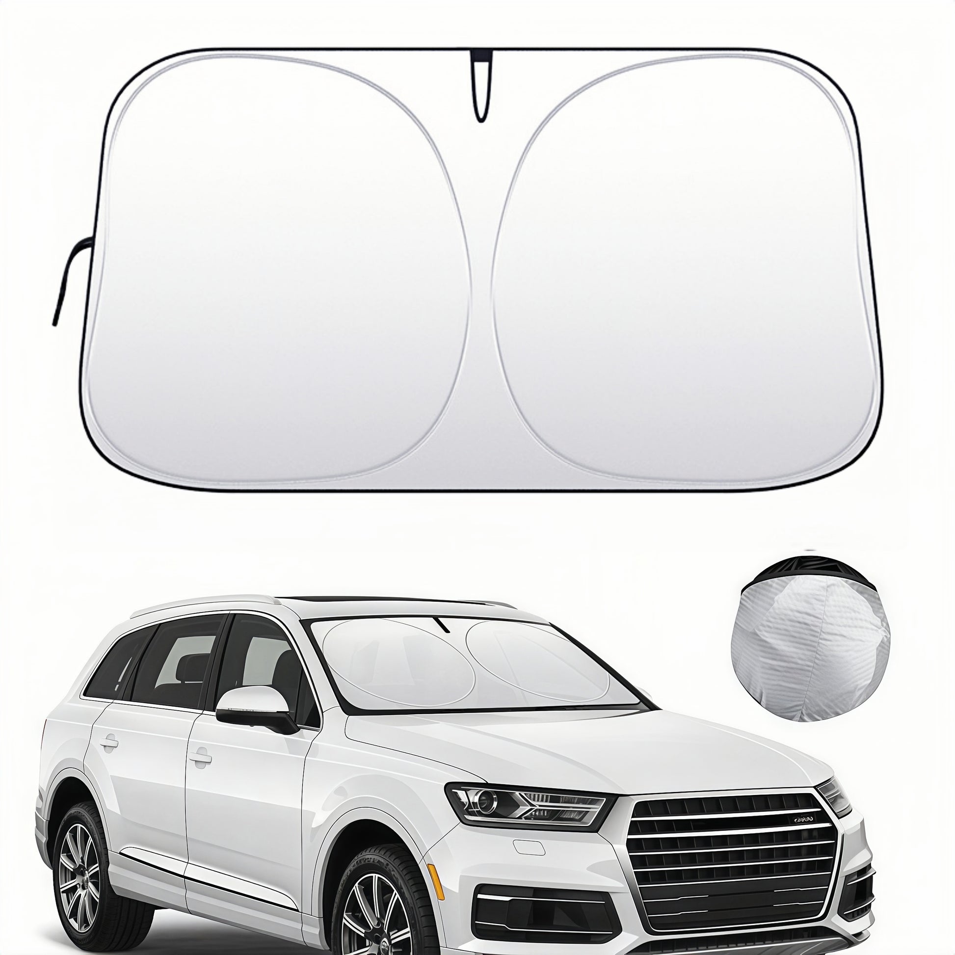 Universal car windshield sun shade with UV protection blocks sunlight and reduces interior heat for daily parking use