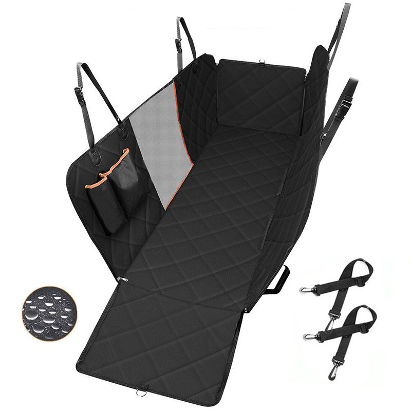 Universal waterproof pet car seat cover fits most cars and SUVs, keeps back seat clean from pet hair and dirt.