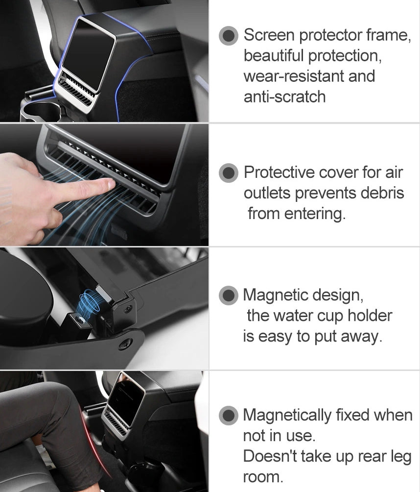 Rear vent cover for Tesla Model 3 Highland and Model Y Juniper, blocks debris and maintains optimal AC airflow for backseat passengers