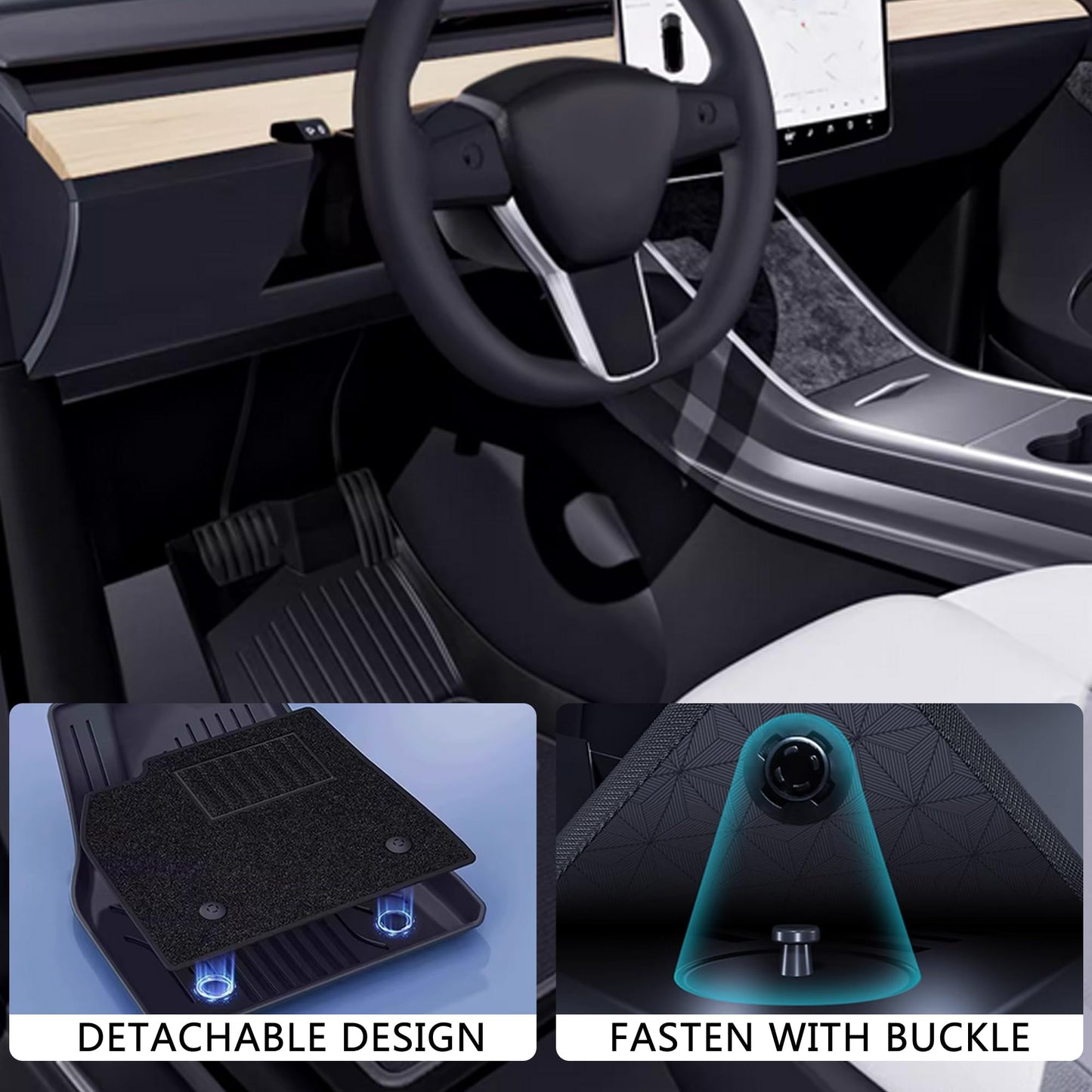 Waterproof floor liners with raised edges for Tesla Model 3 Highland to block spills, mud, snow, and debris